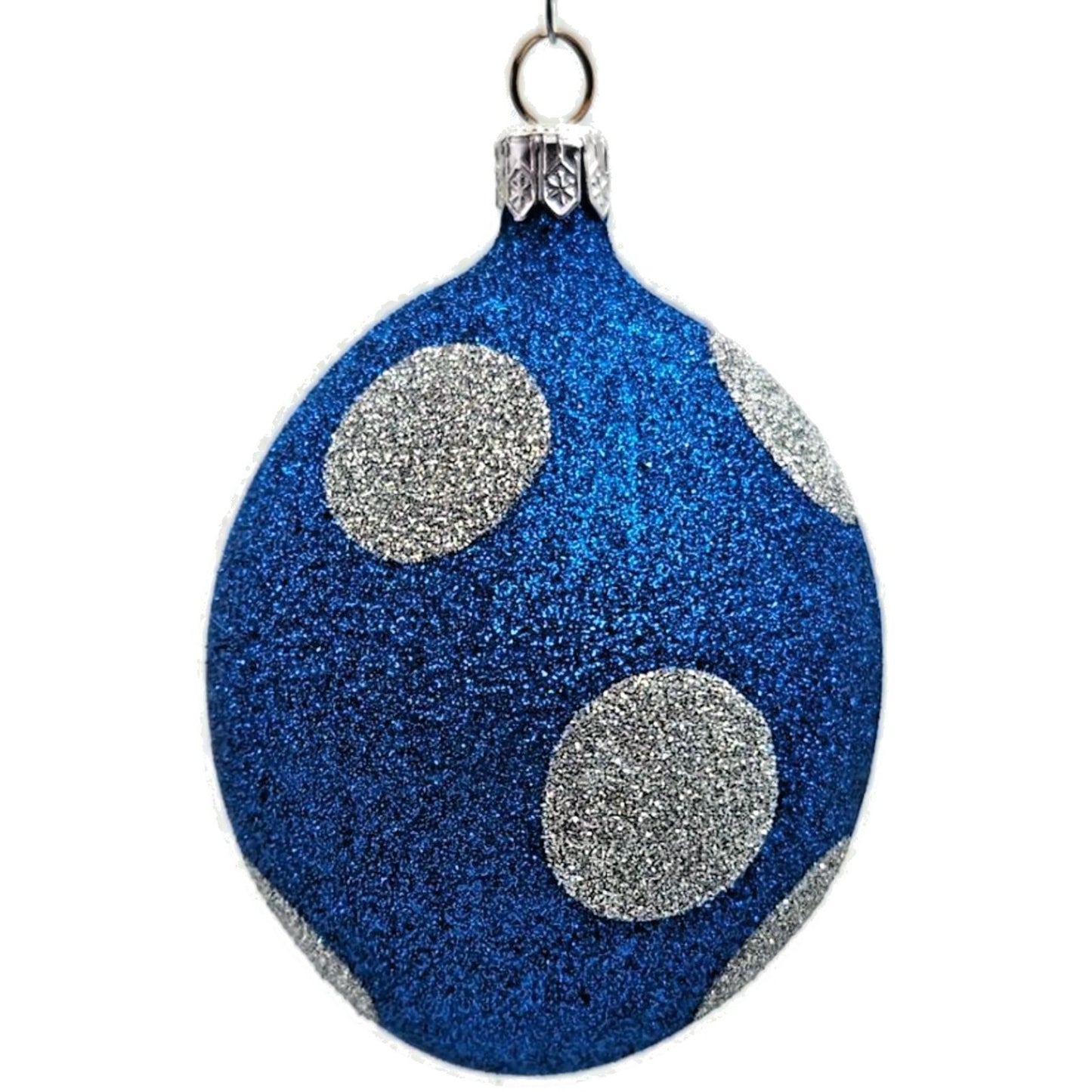 Patricia Breen Egg Blue Silver Polka Dot Easter Glittered Christmas Ornament