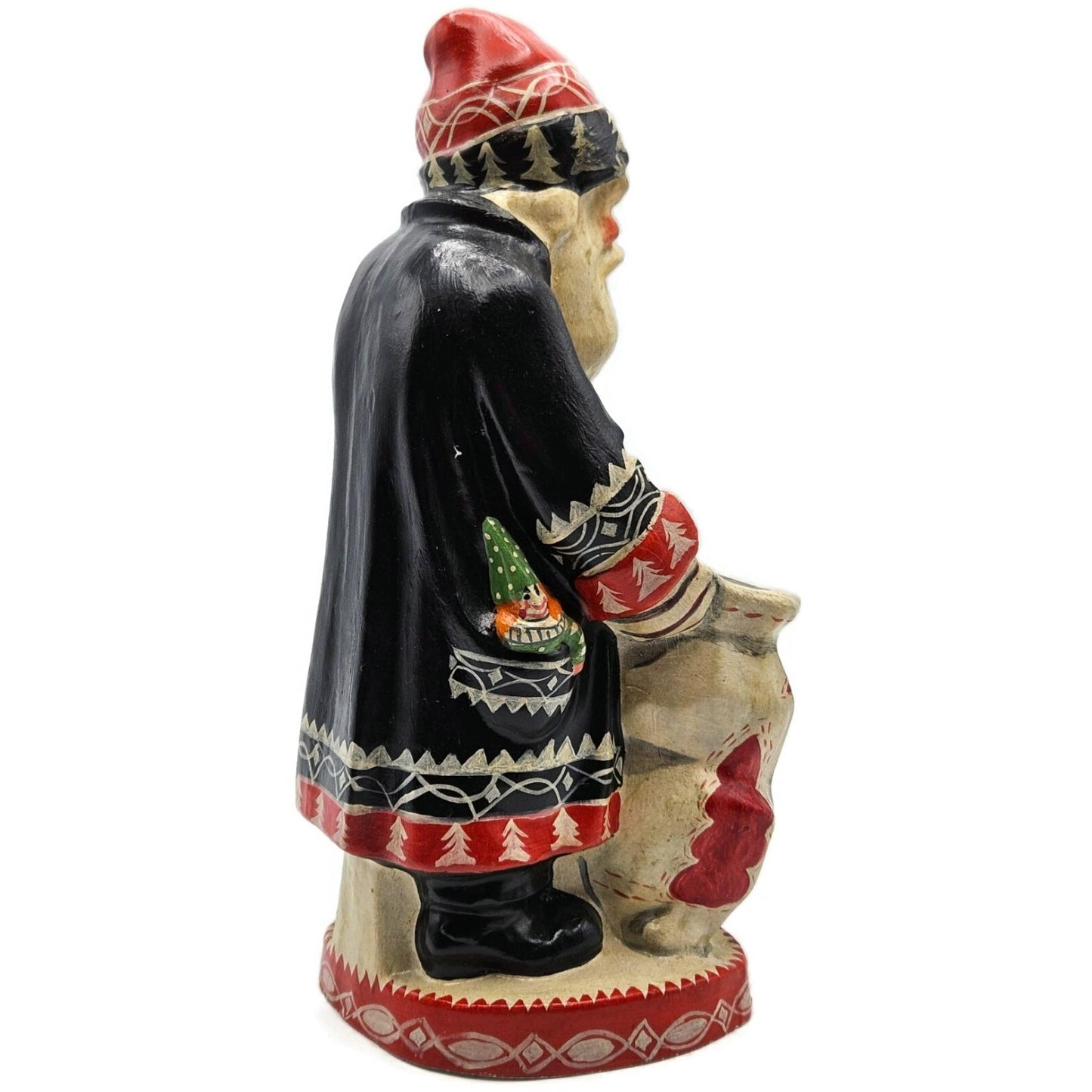 Vaillancourt Father Christmas Wearing Black Coat Red Work Sack Chalkware Folk