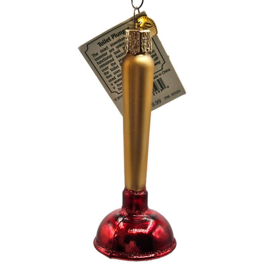 Toilet Plunger Plumbing Tool OWC Old World Christmas Holiday Tree Ornament Glass