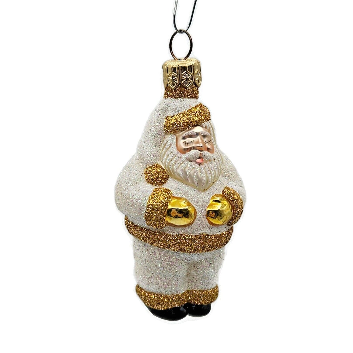 Patricia Breen Miniature Ho Ho Ho Santa Claus Pearl Gold Christmas Tree Ornament