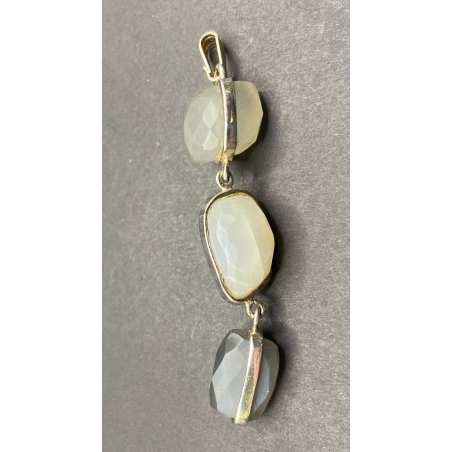 White Moonstone Dangle Pendant Faceted Gemstone Crystal Bezel Sterling Silver