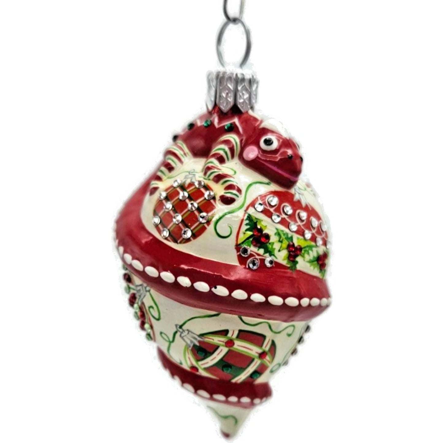 Patricia Breen Topping Chameleon Winter Striped Holly Christmas Tree Ornament