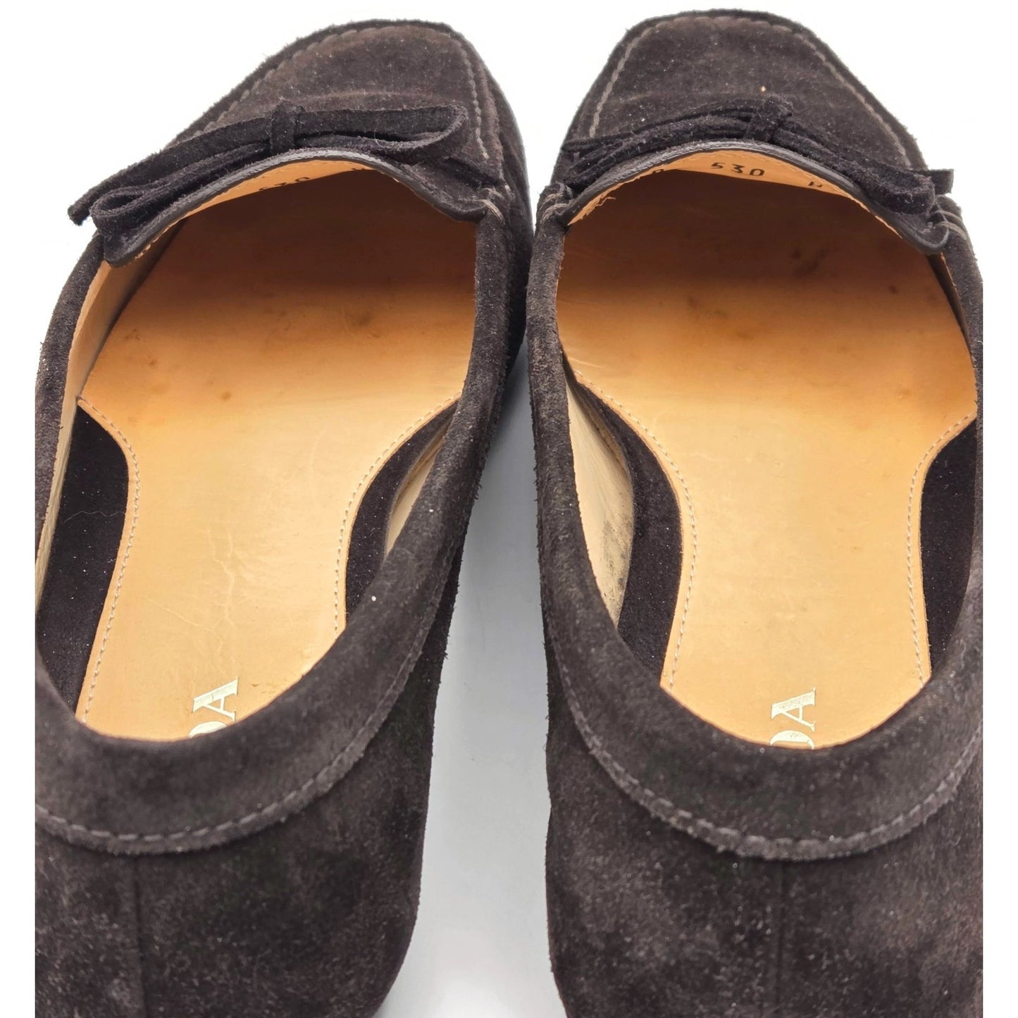 Prada Women’s Loafers Ebano Brown Suede Scamosciato Driving Shoes Itialian