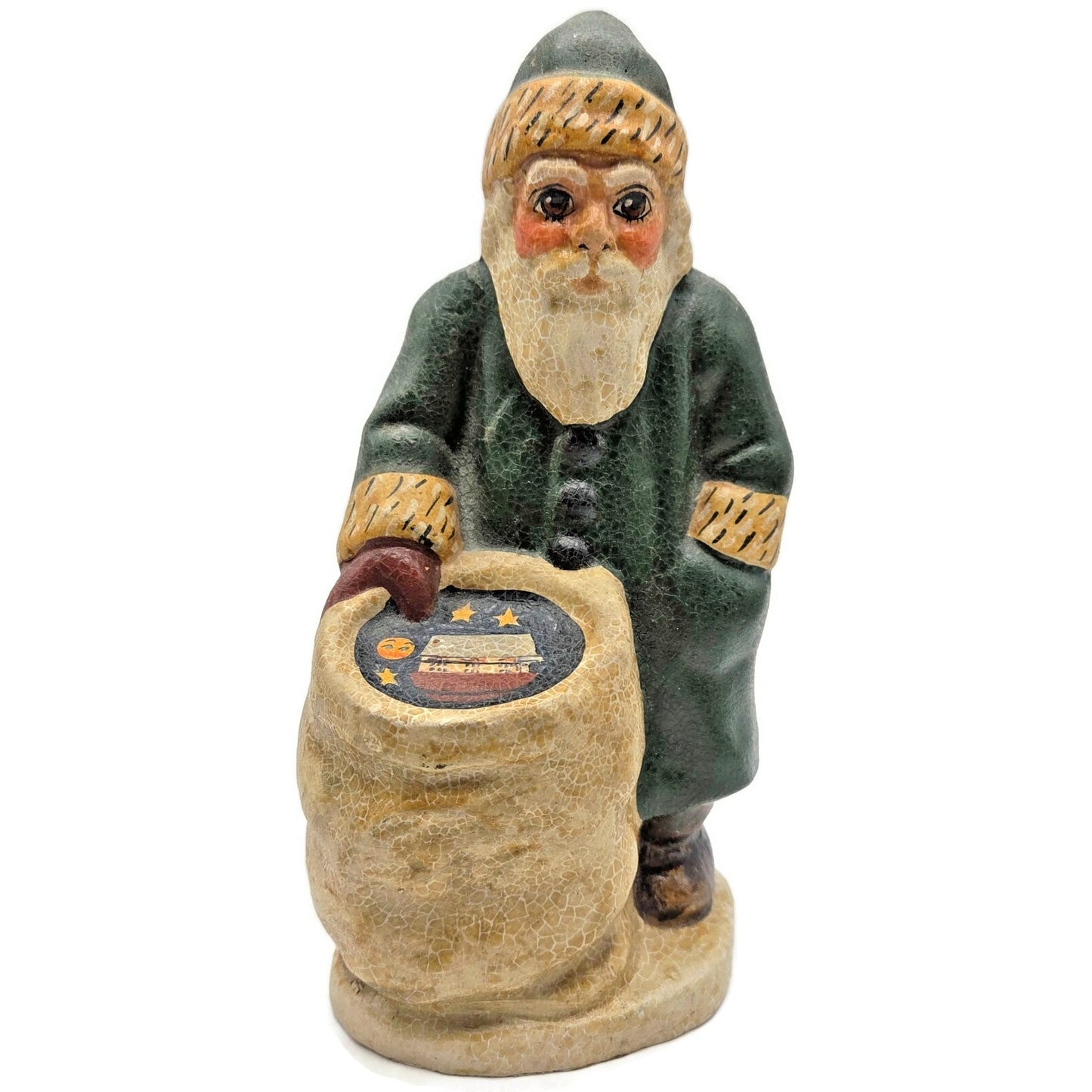 Vaillancourt Father Christmas with Noahs Ark in Sack Folk Art Christmas Figurine