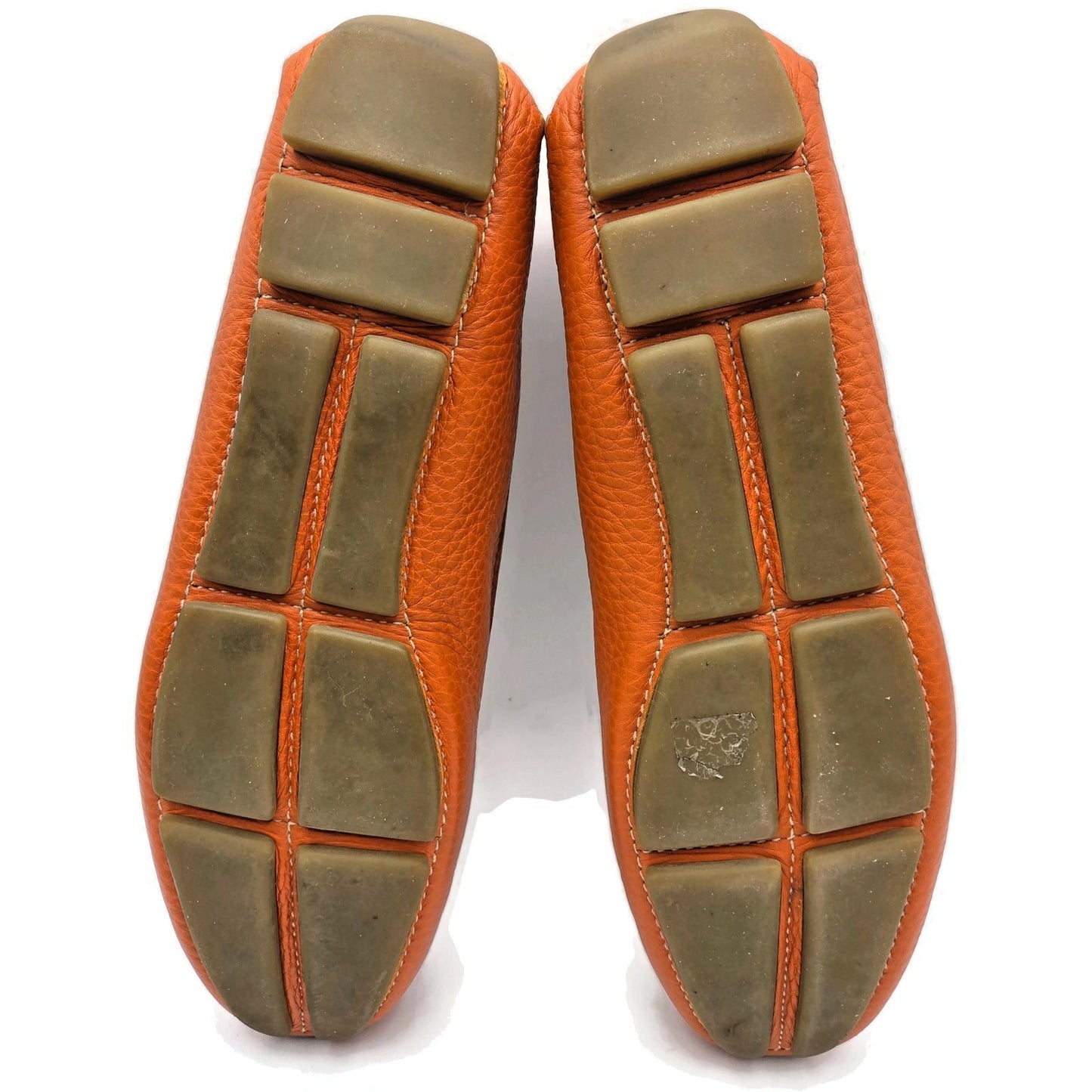 Prada Orange Papaya Pebbled Leather Loafers Slip On Driving Flats Womens Size 39