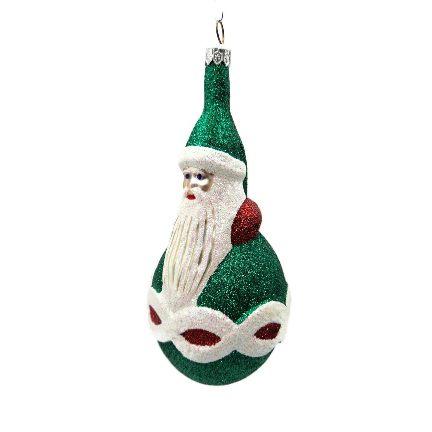 Ornament Patricia Breen Faberge Santa Green Red Glittered Christmas Tree Decor