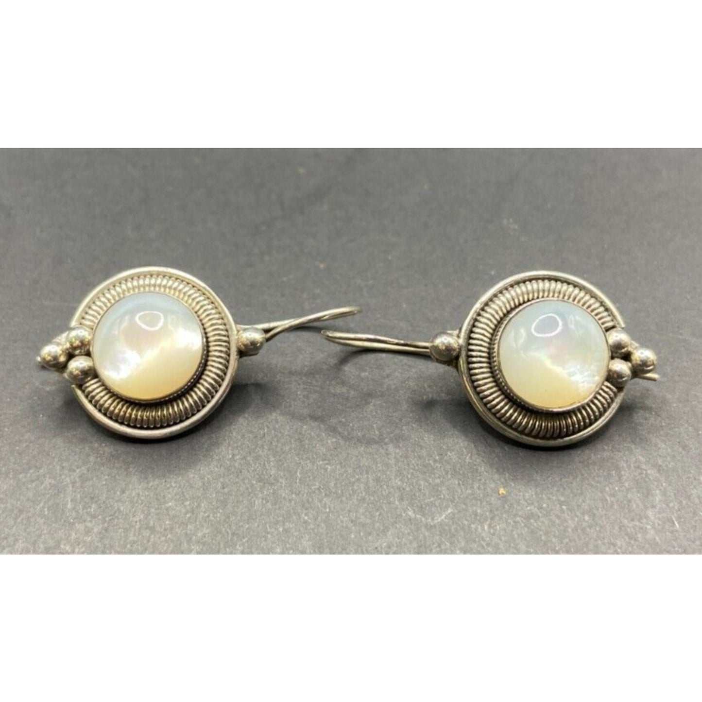 Mother Of Pearl Scroll Hook Drop Earrings Oval Gemstone 925 Sterling Silver BA