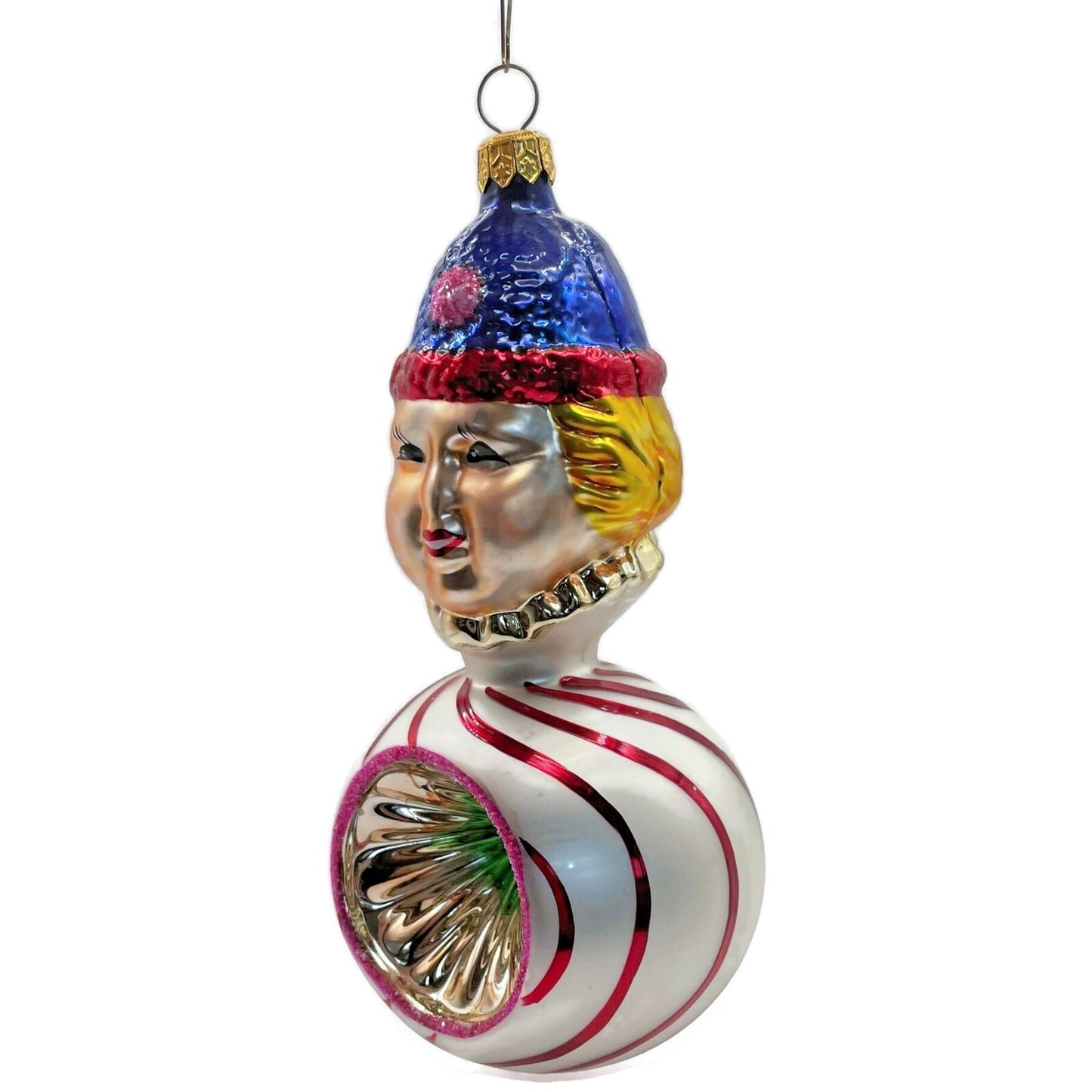 Christopher Radko Squiggles Stripe Reflector Clown Christmas Tree Decor Ornament