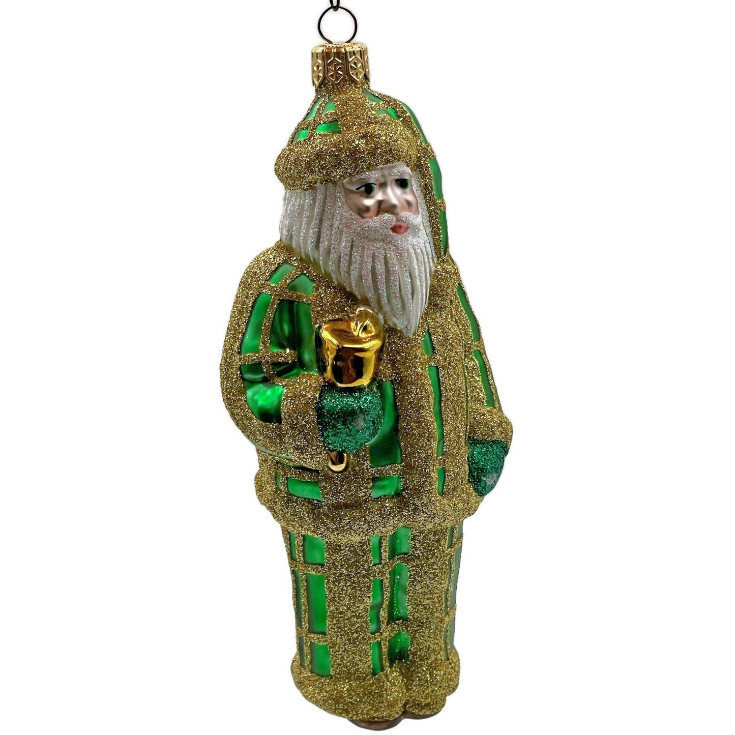 Patricia Breen Ring In The New Santa Claus Green Plaid Gold Christmas Ornament