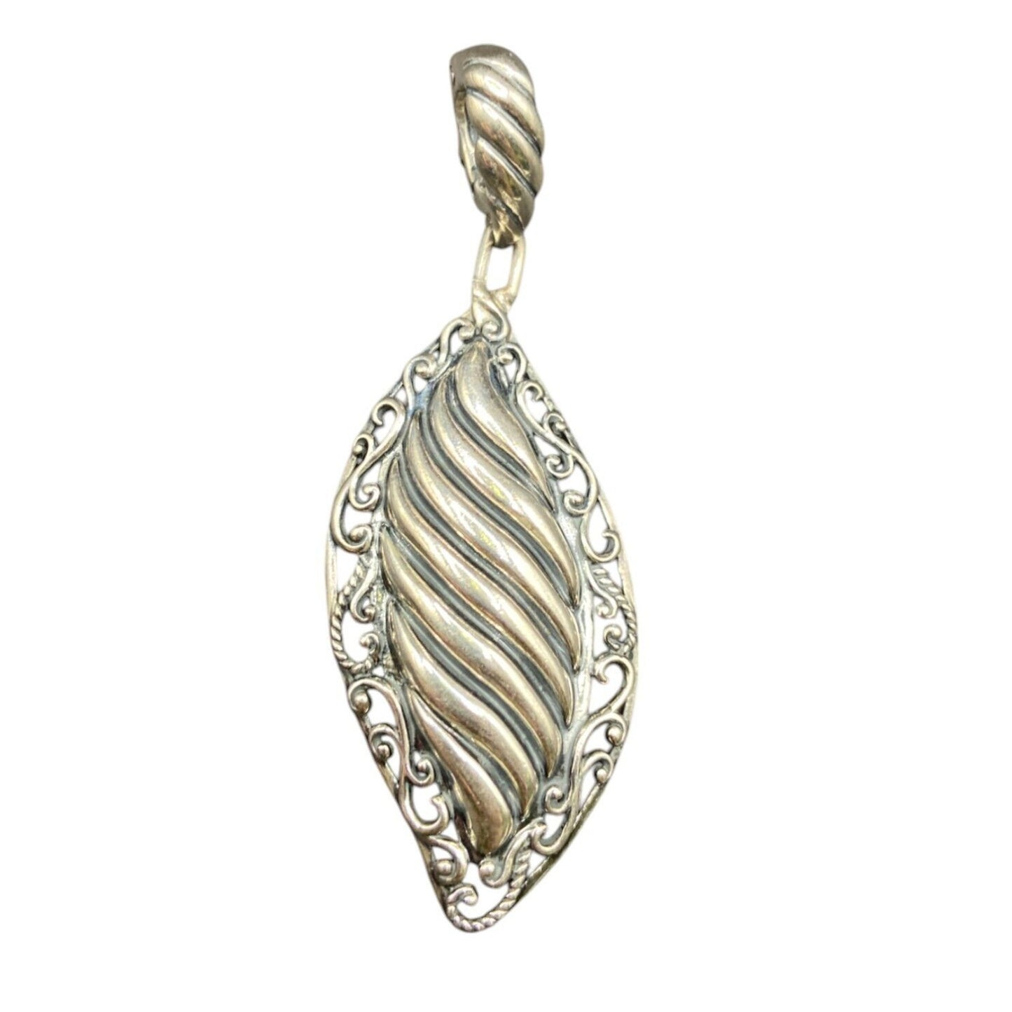Carolyn Pollack Relios Leaf Shaped Pendant 925 Sterling Silver Scroll Filigree