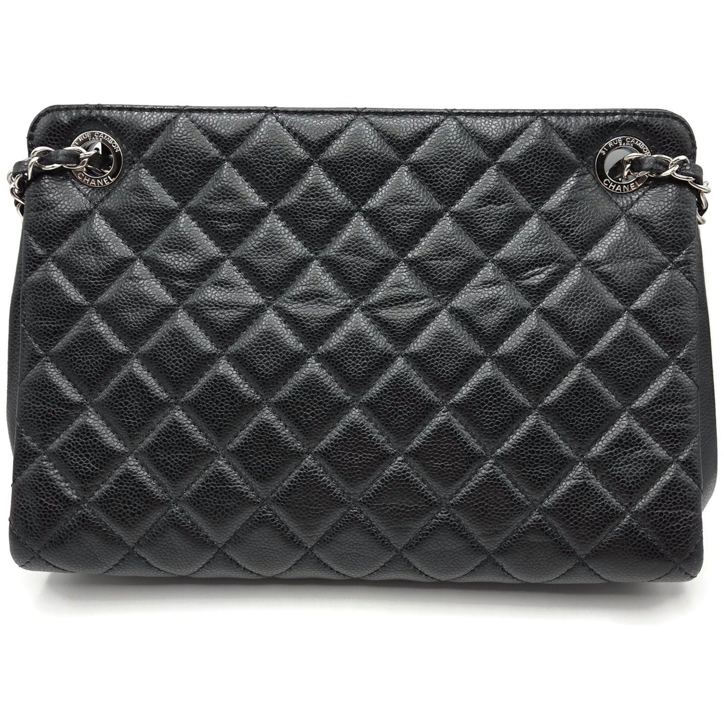 Chanel Grand Shopping Tote Handbag Black Caviar Leather Silver Hardware 13C GST