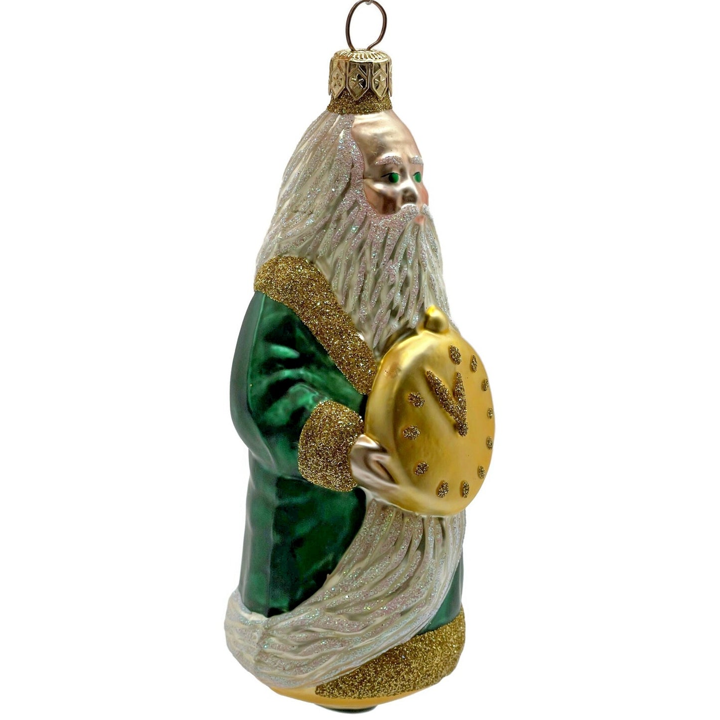 Patricia Breen Round Midnight Green Santa Claus Father Time Christmas Ornament