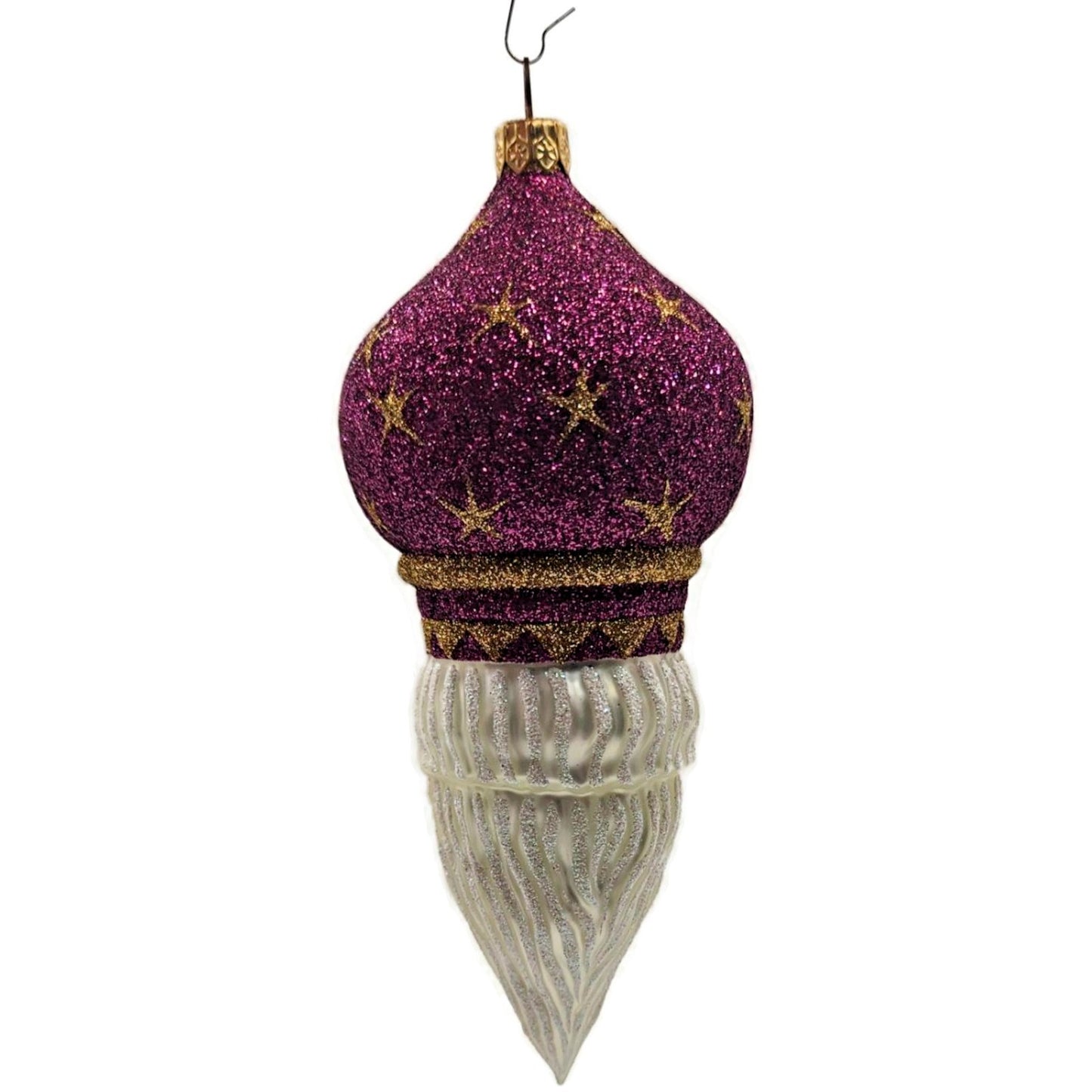 Patricia Breen Nuit Noel Fuchsia Stars Santa Head Christmas Tree Ornament