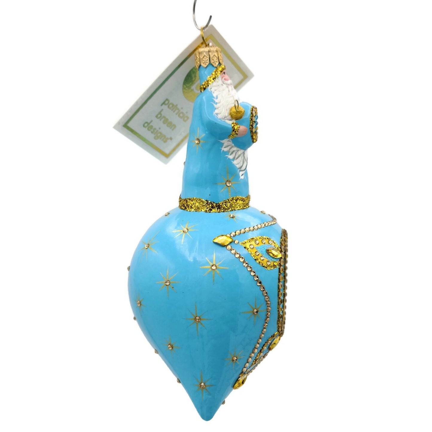 Patricia Breen Divine Turquoise Gold Santa Claus Christmas Tree Holiday Ornament