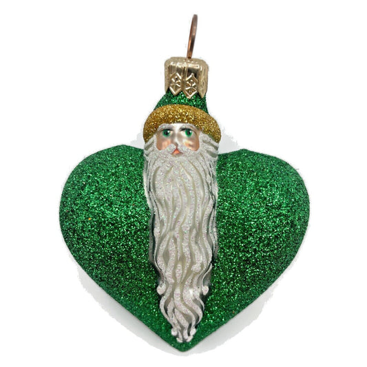 Ornament Patricia Breen Santa du Coeur Green Valentines Heart Glittered Holiday