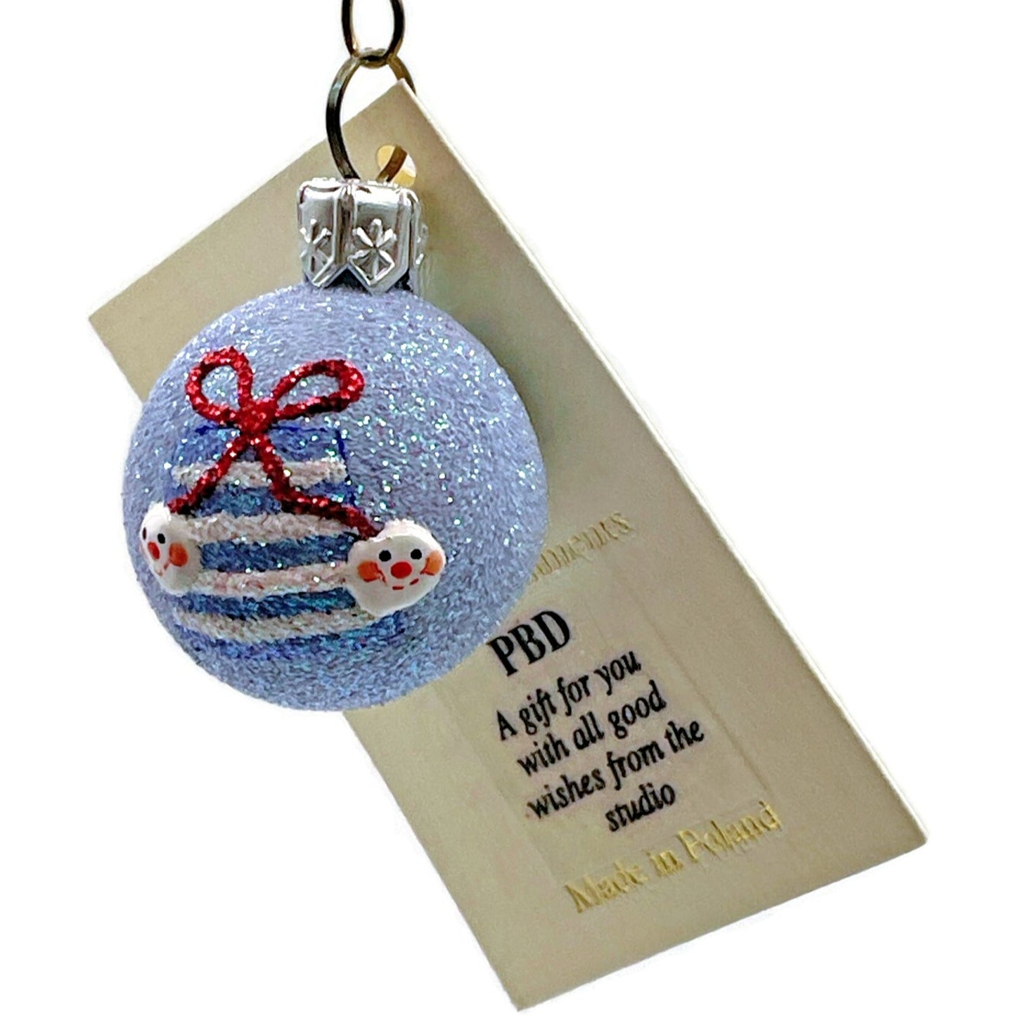 Patricia Breen Studio Gift Ball Present Snow Faces Blue Christmas Ornament CATZ