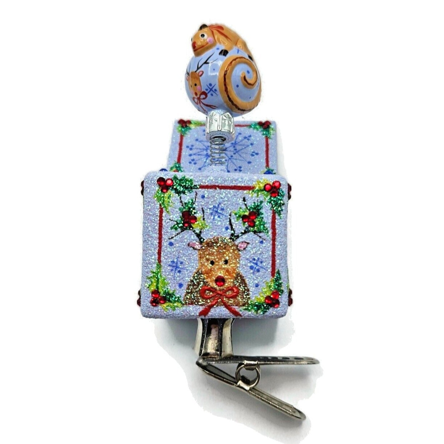 Patricia Breen Pop Goes the Chameleon Reindeer Holly Clip On Christmas Ornament