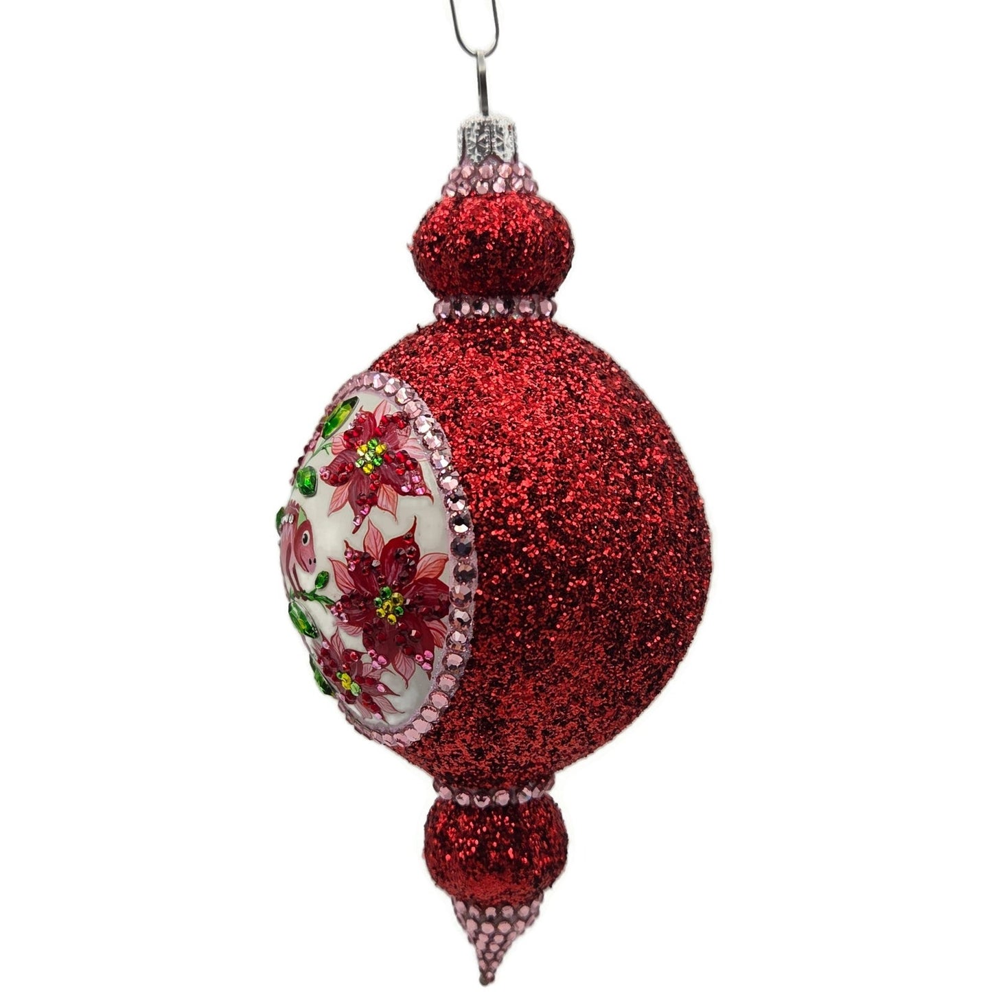 Patricia Breen Le Fleuron Poinsettia Chameleon Red Glittered Christmas Ornament