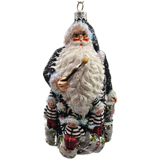 Patricia Breen Painterly Santa Snowmen Black Striped Christmas Decor Ornament