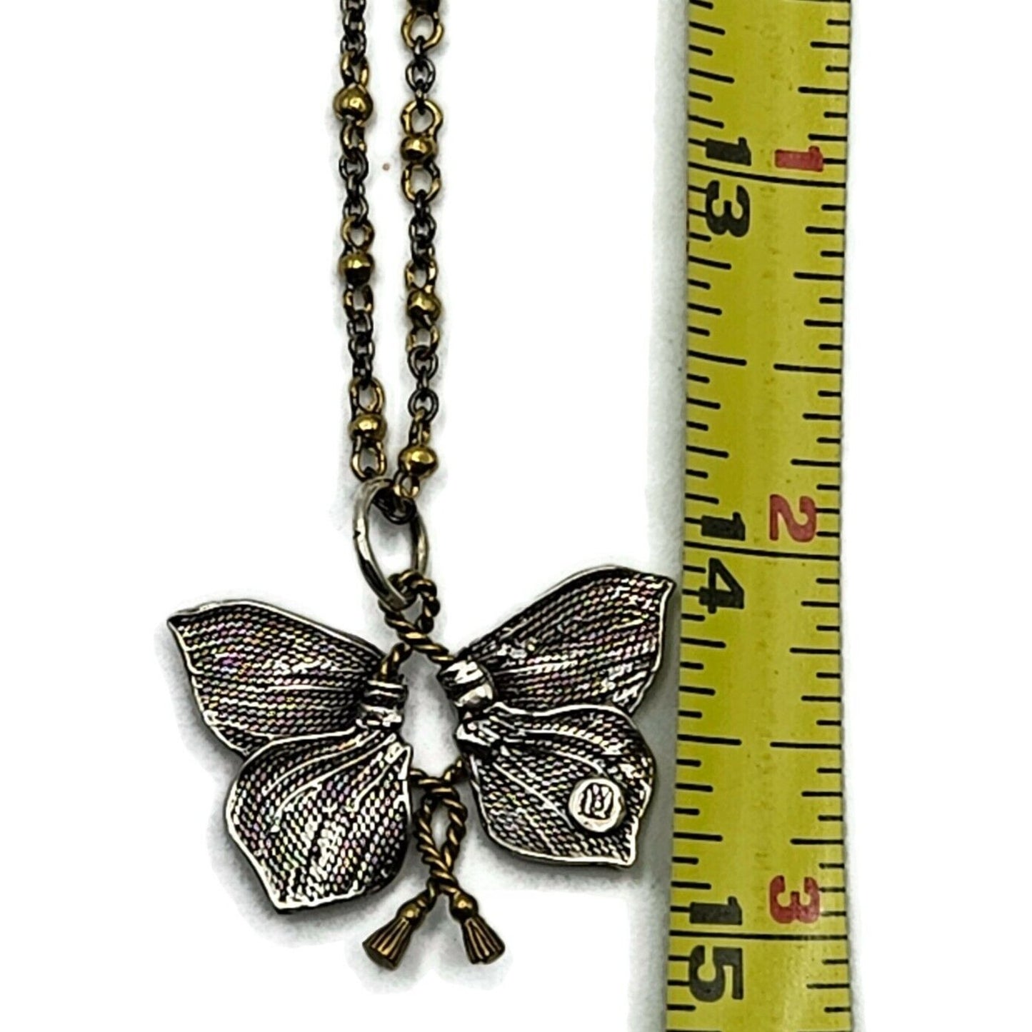 Butterfly Pendant Necklace Chain Two Tone Metal 28 in Joseph K Jewelers