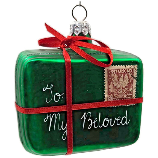 Patricia Breen Letter to My Beloved Green Red Ribbon Valentine Postcard Ornament