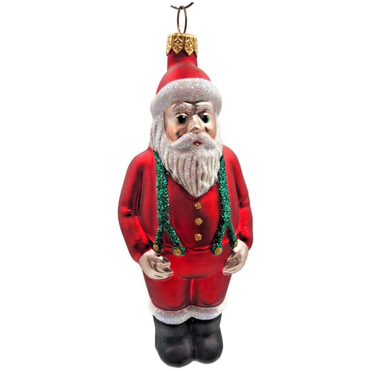Patricia Breen Workshop Santa Red Green Glittered Suspenders Christmas Ornament