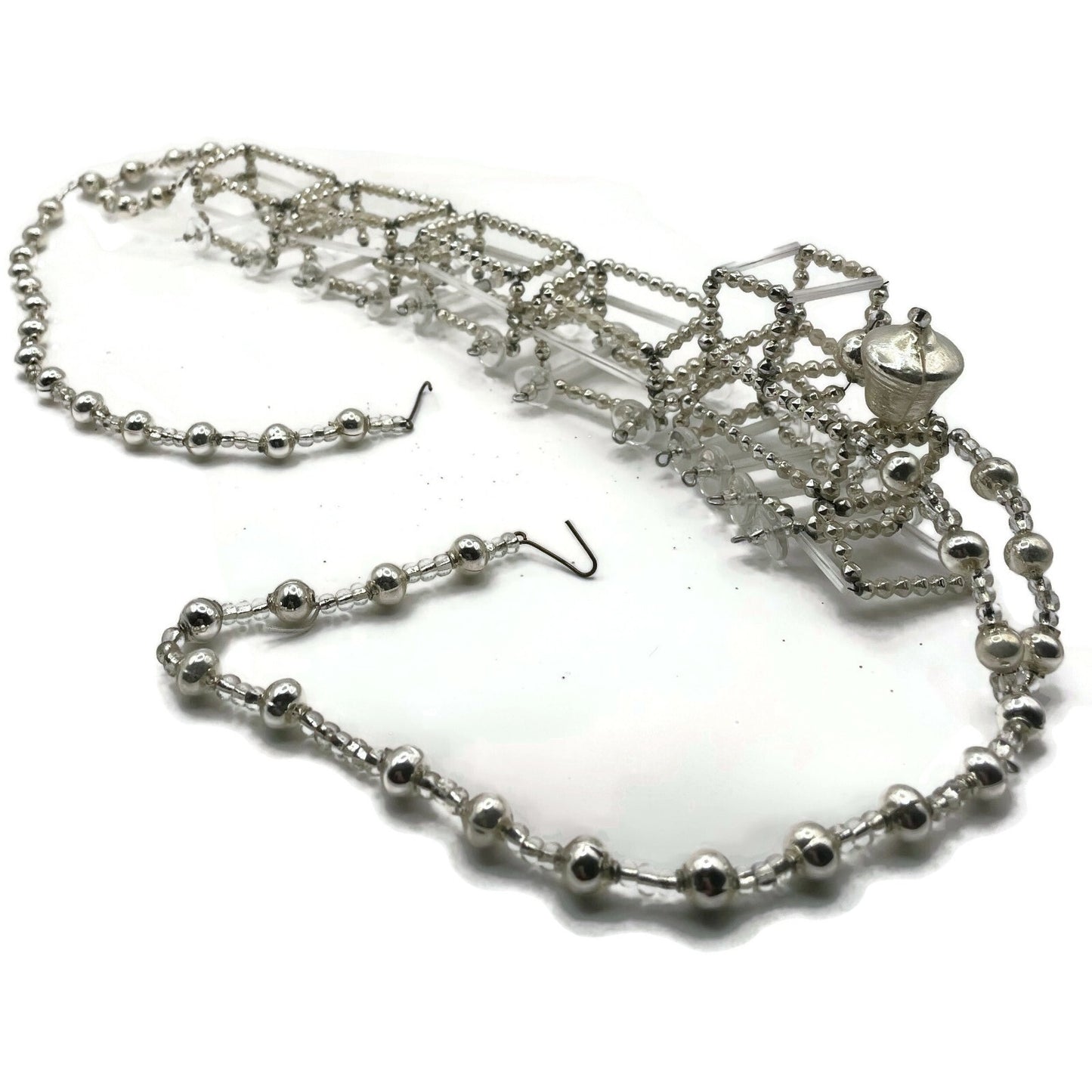 Christopher Radko Locomotive Garland Silver Train Czech Beaded Christmas 92-216