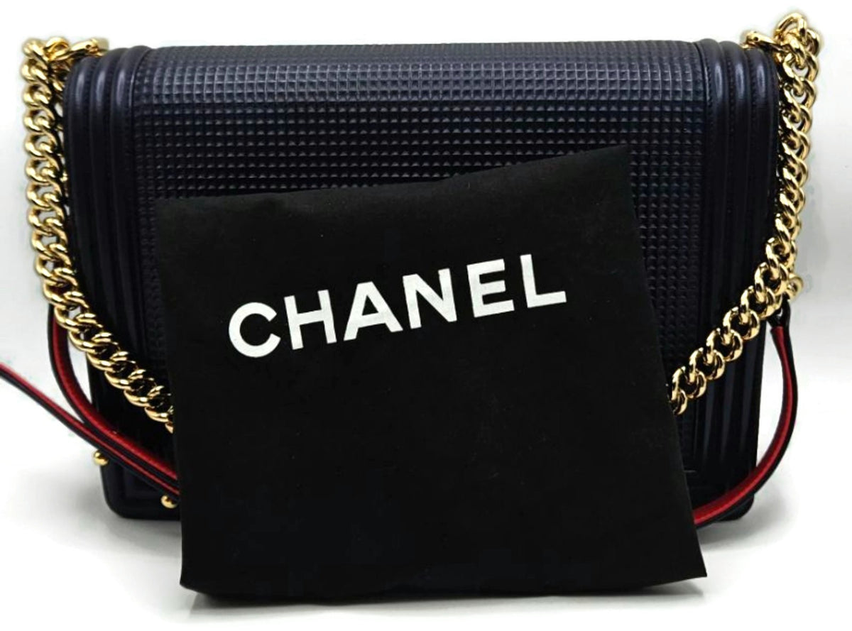 CHANEL Large Boy Flap Bag Navy Blue Calfskin Leather Gold Hardware Shoulder Bag20