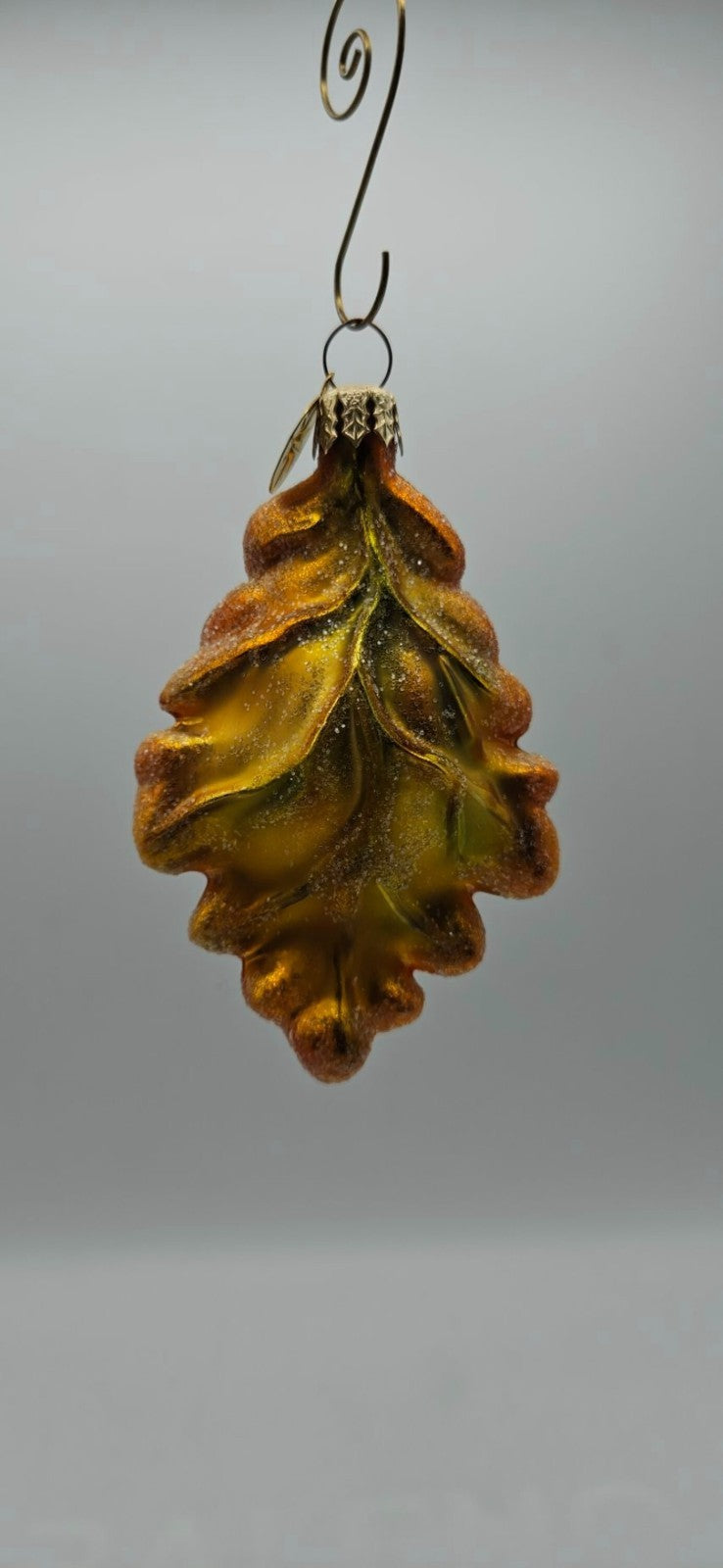 Christopher Radko Mini Oak Frost Yellow Leaf Glass Christmas Ornament 98-164-012