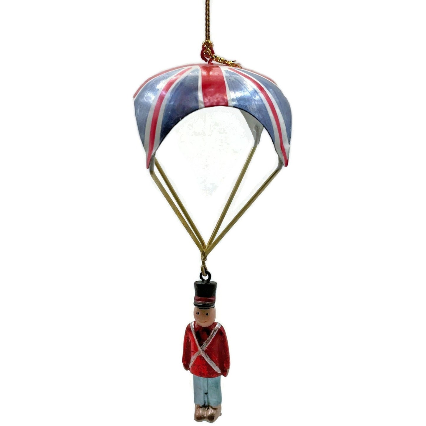 Metal Tin British Royal Guard Union Jack Parachutes Patriotic Christmas Ornament