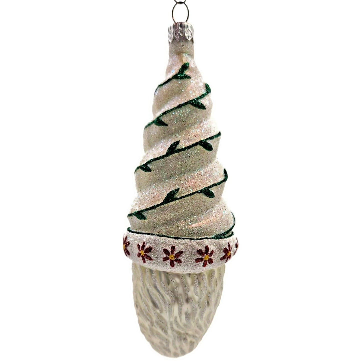 Patricia Breen Goslar Santa Pearl Green Red Glittered Christmas Decor Ornament