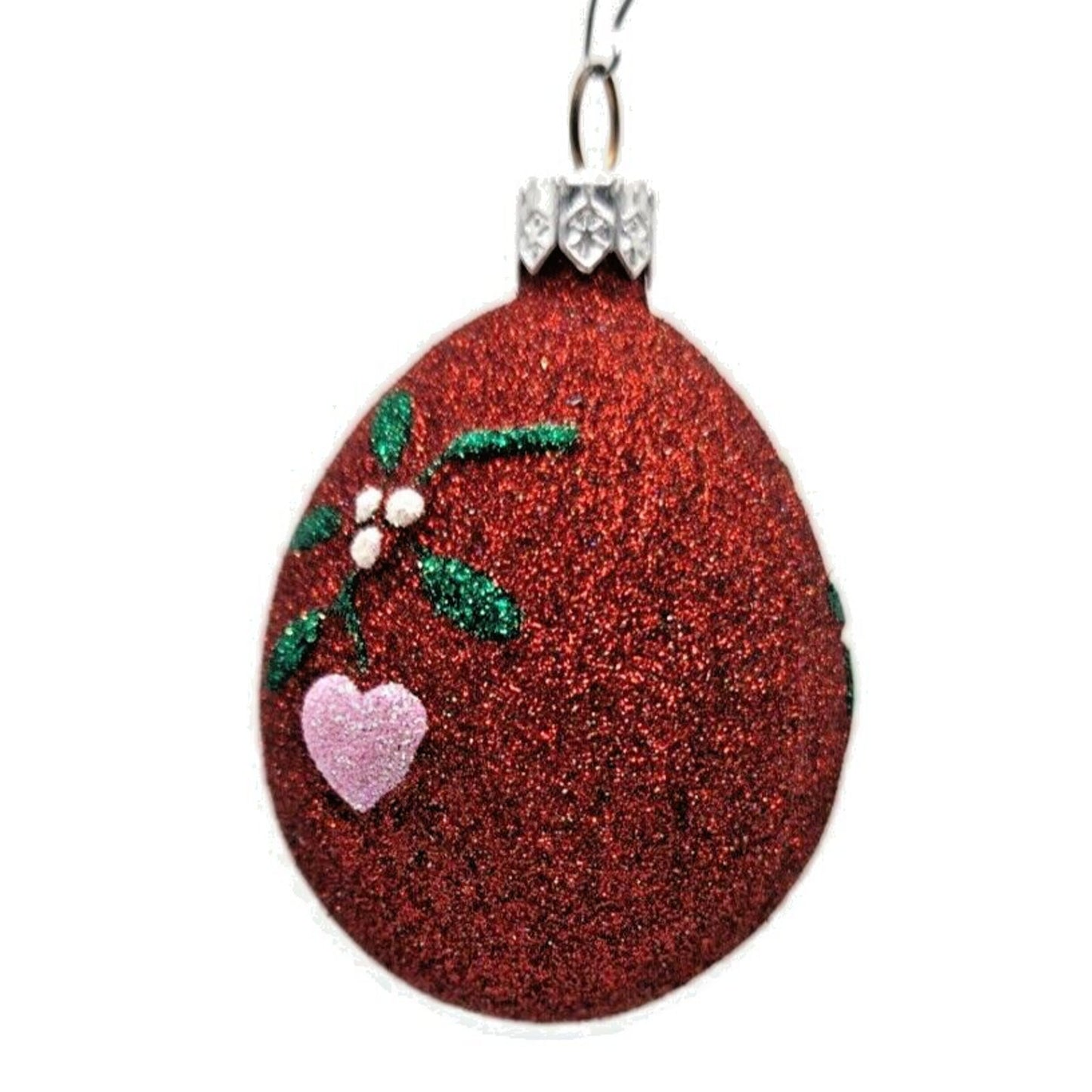 Patricia Breen Mistletoe Egg Red Pink Heart Christmas Holiday Glittered Ornament