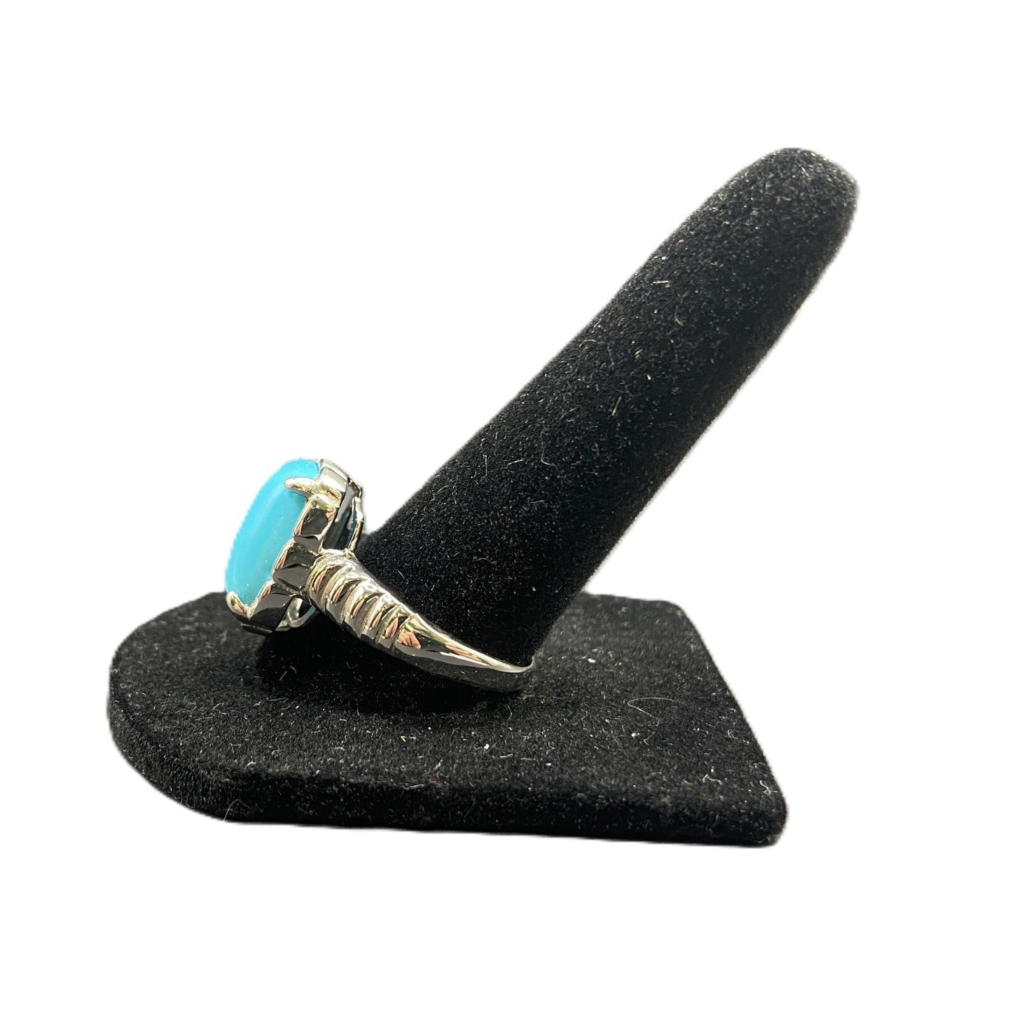 925 Sterling Silver Cocktail Ring Turquoise Gemstone Rectangle Prong Set Size 10