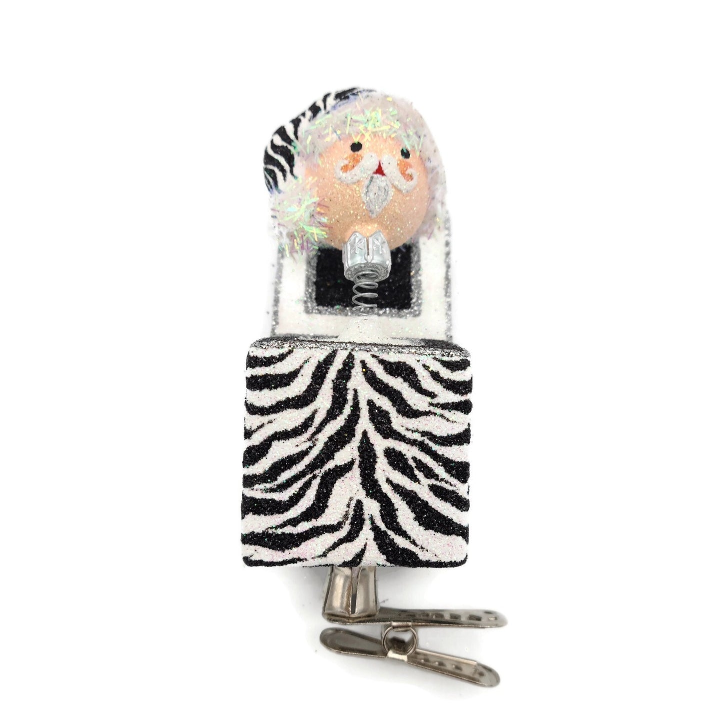 Patricia Breen Jolly Surprise Santa Head Zebra Animal Print Christmas Ornament