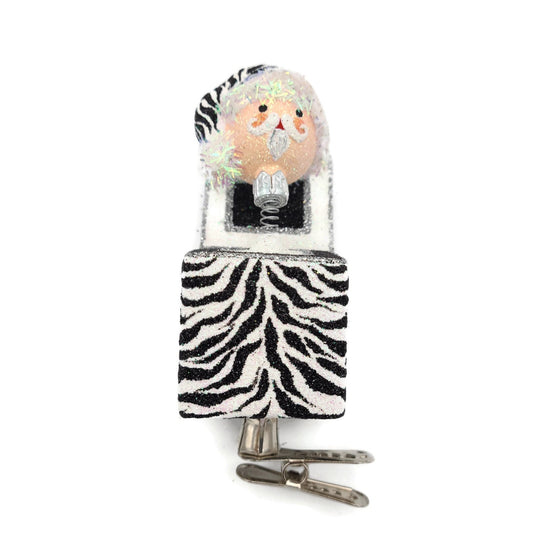 Patricia Breen Jolly Surprise Santa Head Zebra Animal Print Christmas Ornament