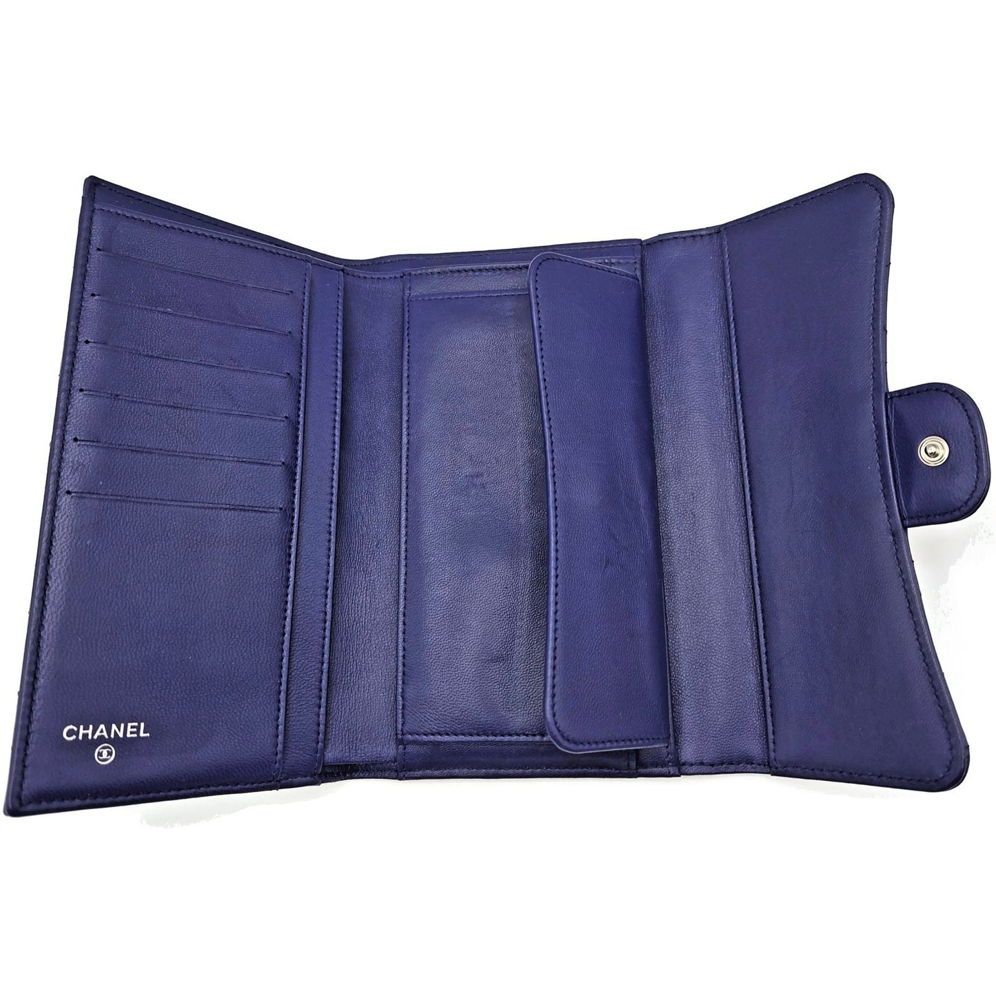 Chanel Quilted Large Flap Wallet Purple Soft Leather CC Logo Classic Rare Silver