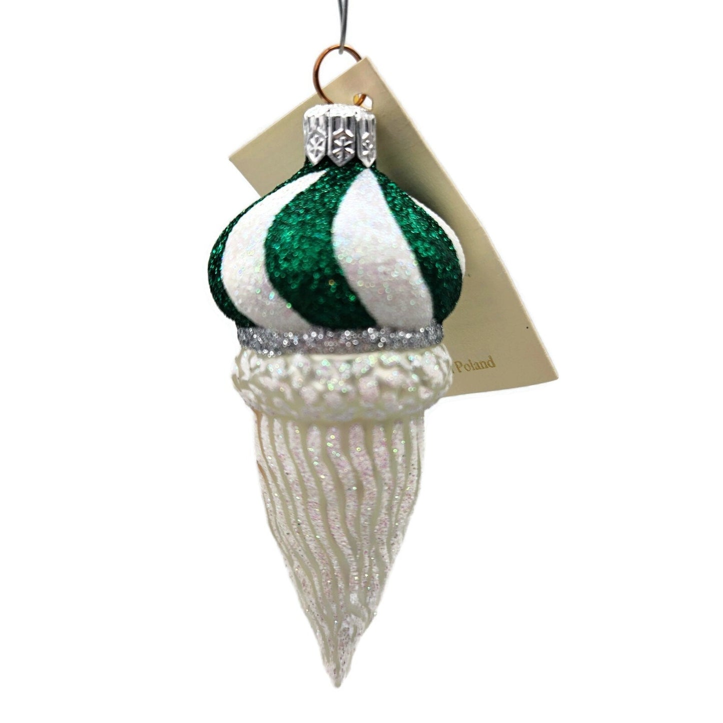 Patricia Breen Miniature Minsk Santa Green White Striped Christmas Tree Ornament