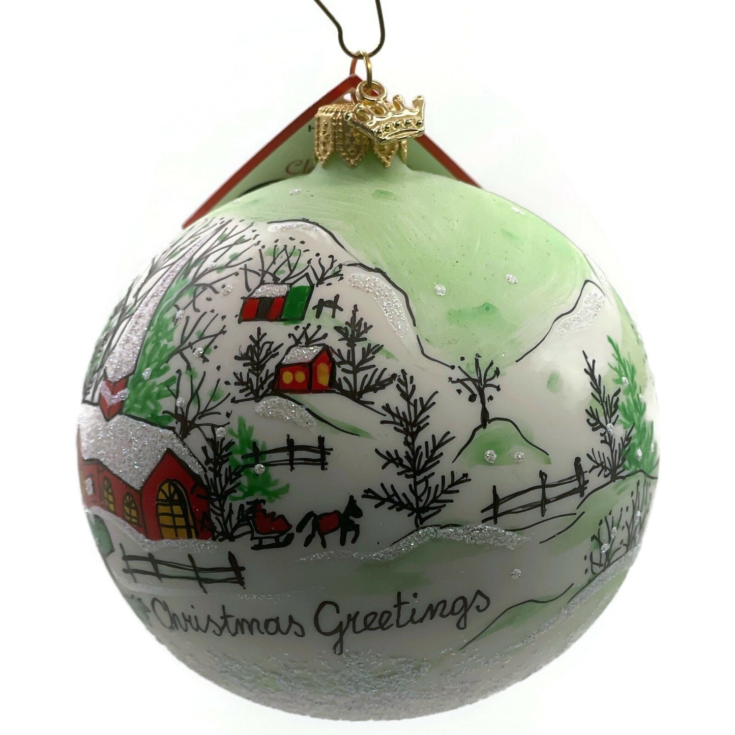 Heartfully Yours Orb Winter Valley Scenery Village Snow Christmas Tree Ornament