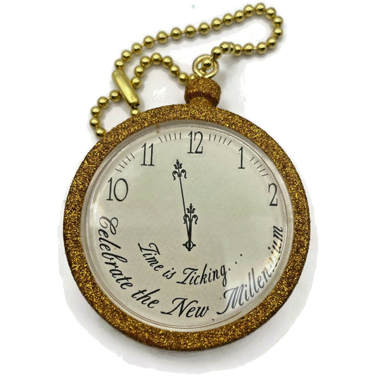 Vintage Time is Ticking Celebrate The Millennium Gold Glitter Christmas Ornament