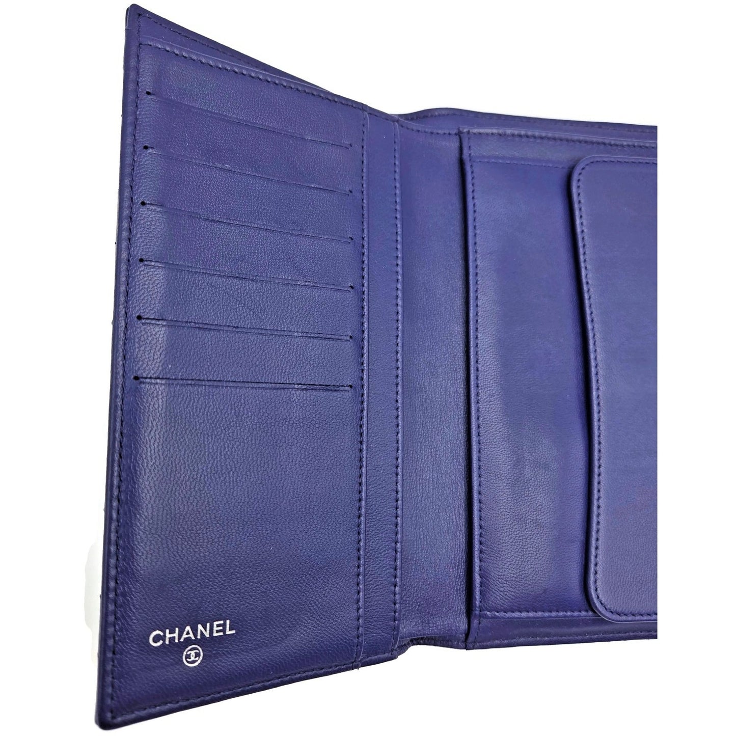 Chanel Quilted Large Flap Wallet Purple Soft Leather CC Logo Classic Rare Silver