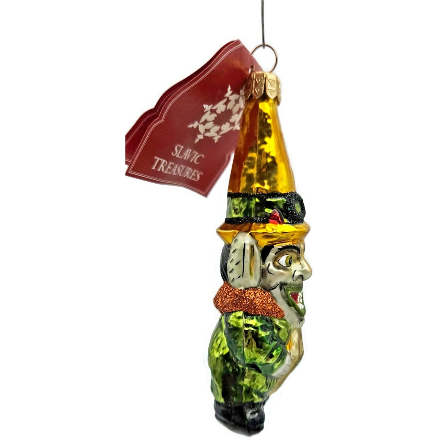 Slavic Treasures Halloween Witch Goblin Book Ornament Blown Glass Poland Rare