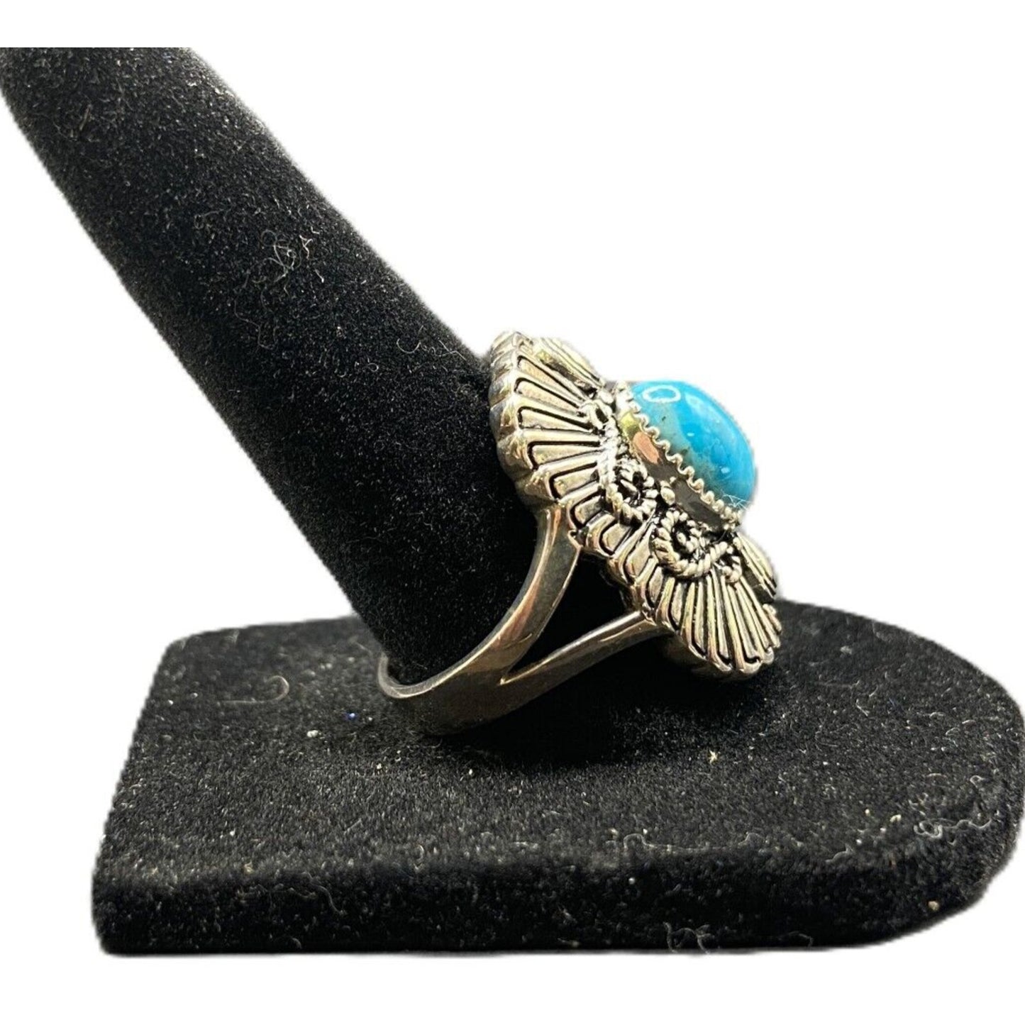BBJ Ring Sleeping Beauty Turquoise Gemstone Oval 925 Sterling Silver Size 8