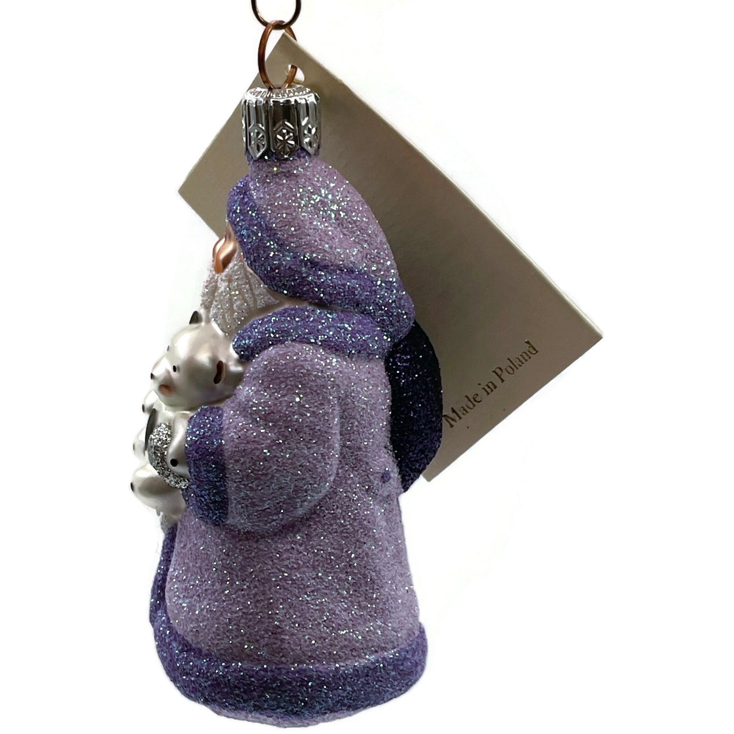 Patricia Breen Miniature Santa and Teddy Lavender Glittered Christmas Ornament