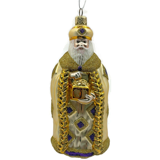 Patricia Breen Bijoux Santa Claus Gold with Purple Squares Christmas Ornament