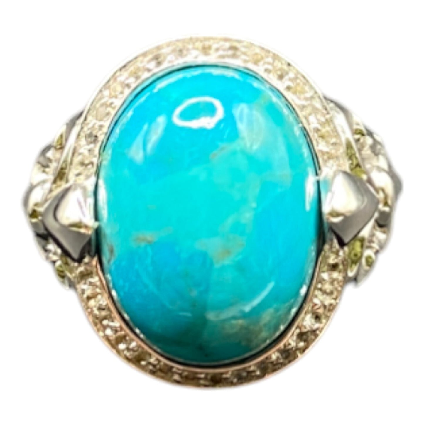 JS 925 Sterling Silver Ring Oval Cabochon Turquoise Gemstone Cocktail Size 8