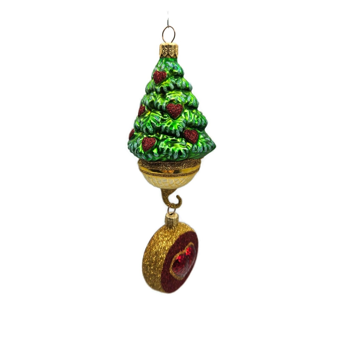 Patricia Breen Five Golden Rings Red Glittered Medallion Christmas Tree Ornament