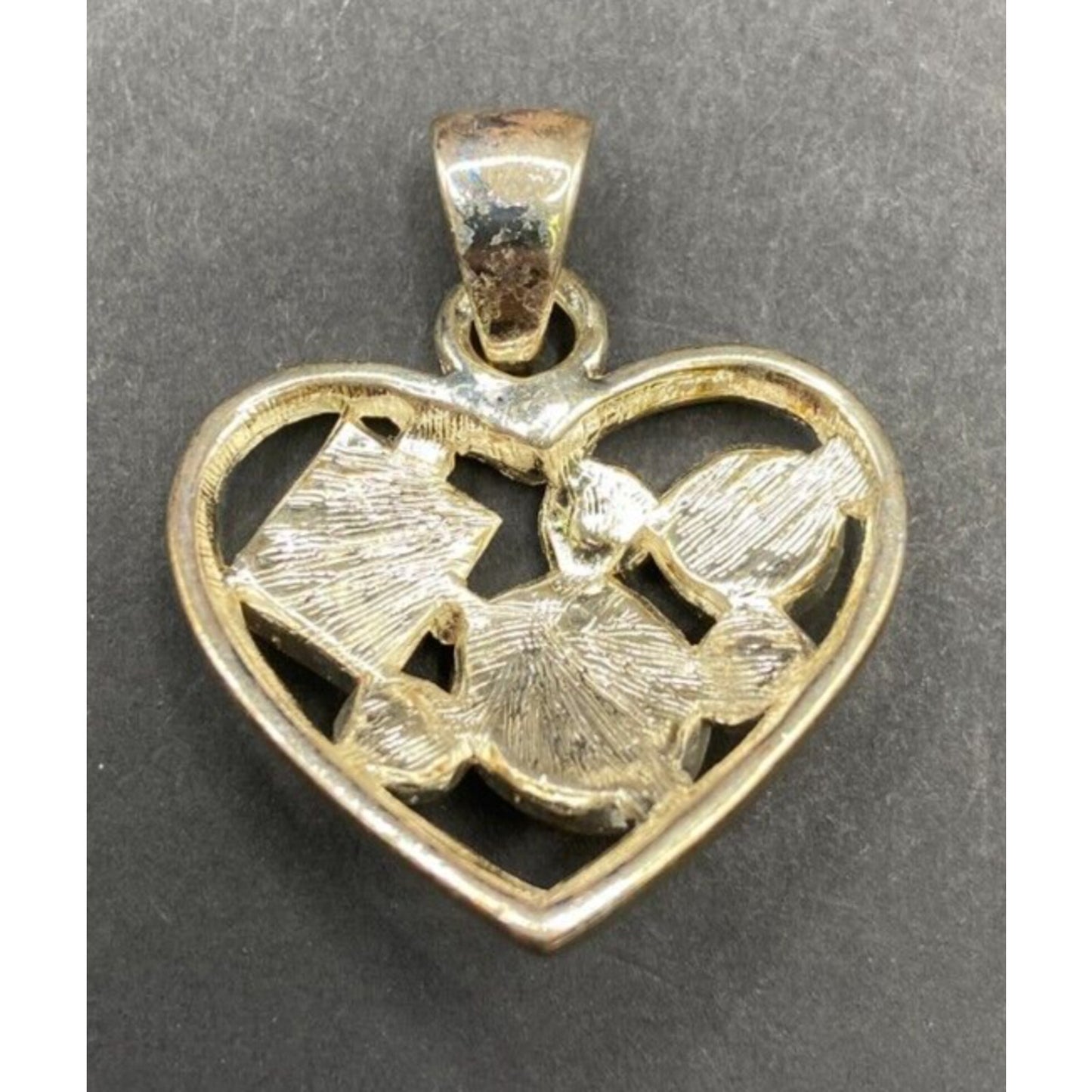Heart Shaped Pendant Lapis Lazuli Blue Mixed Gemstones Silver Tone Metal