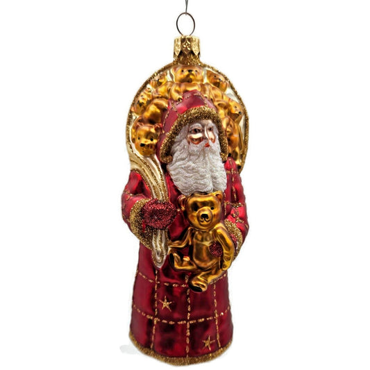Patricia Breen Roosevelt Santa Red Glittered Stars Teddy Bear Christmas Ornament