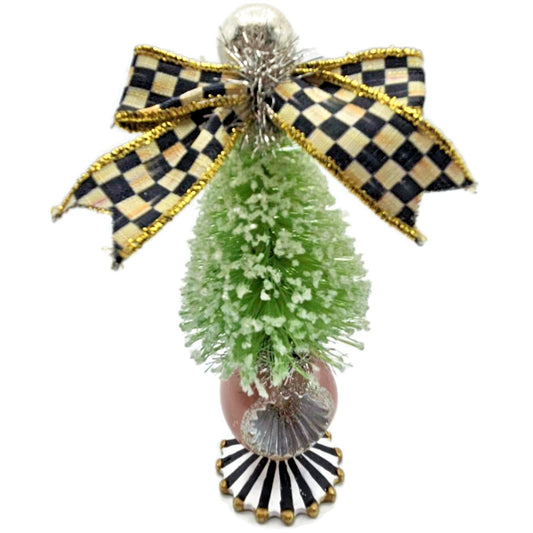 MacKenzie-Childs Home Sweet Snow Bottle Brush Tree Mini Green 6.5" Courtly Check
