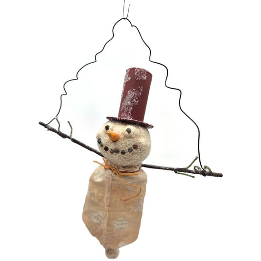 Rucus Studios Scott Smith Snowman Ornament 2001 Handmade Folk Art wtih Red Hat